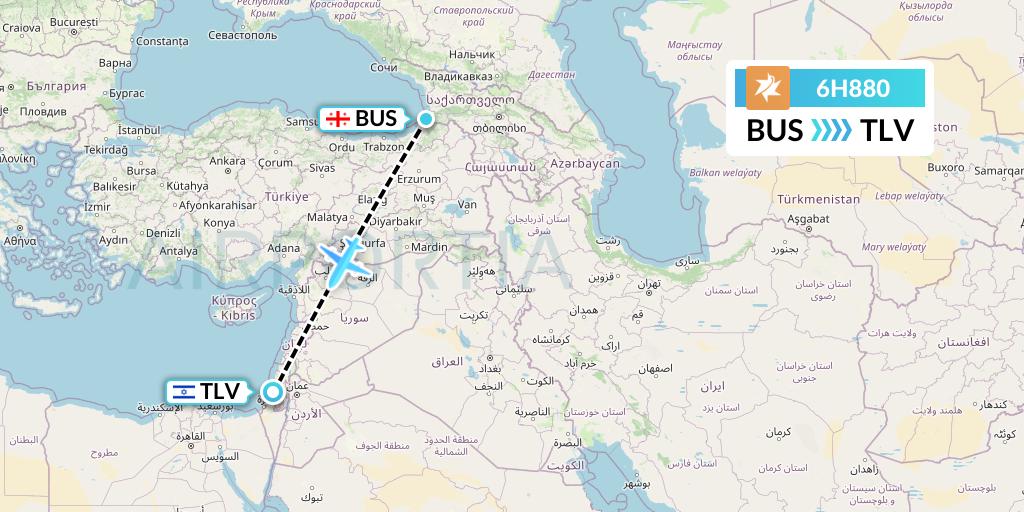 6H880 Israir Airlines Flight Map: Batumi to Tel Aviv