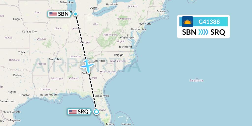 G41388 Allegiant Air Flight Map: South Bend to Sarasota