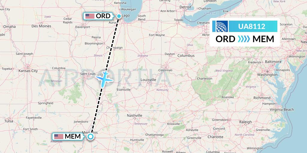 UA8112 United Airlines Flight Map: Chicago to Memphis