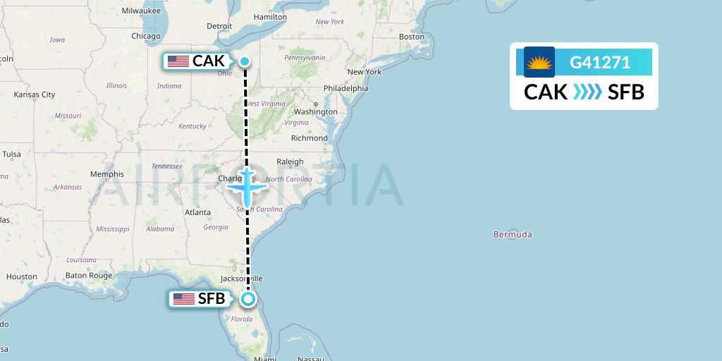 G41271 Allegiant Air Flight Map: Akron to Orlando