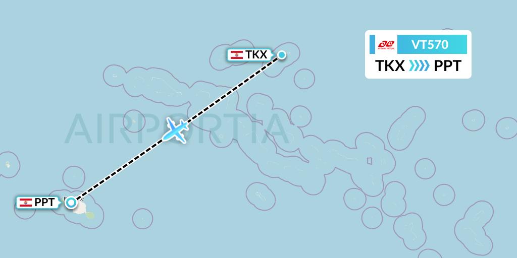 VT570 Air Tahiti Flight Map: Takaroa to Papeete