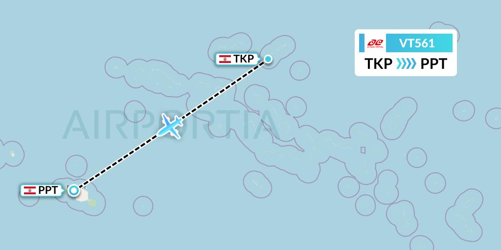 VT561 Air Tahiti Flight Map: French Polynesia to Papeete