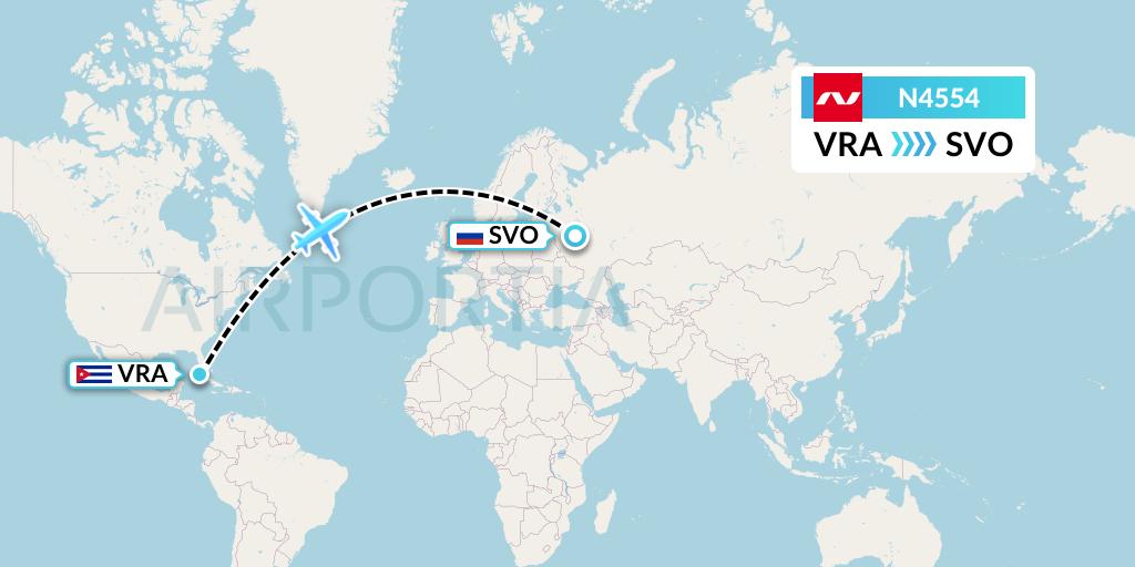 N4554 Nordwind Airlines Flight Map: Varadero to Moscow