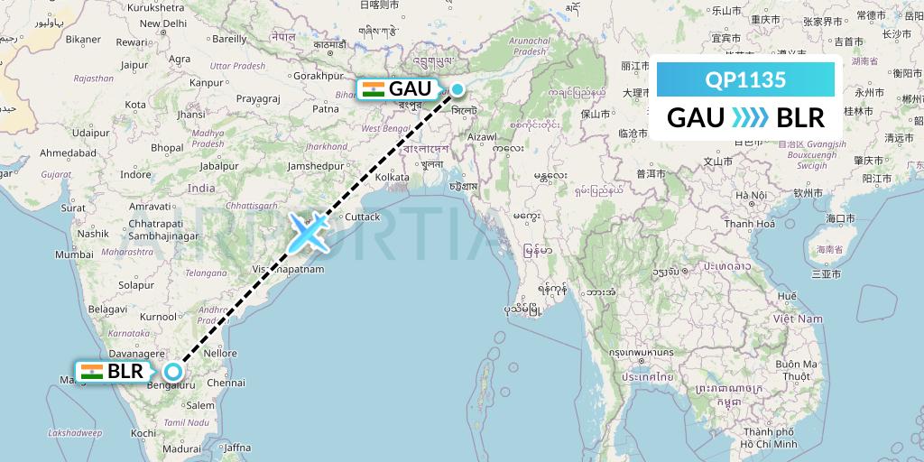QP1135 Akasa Air Flight Map: Guwahati to Bangalore