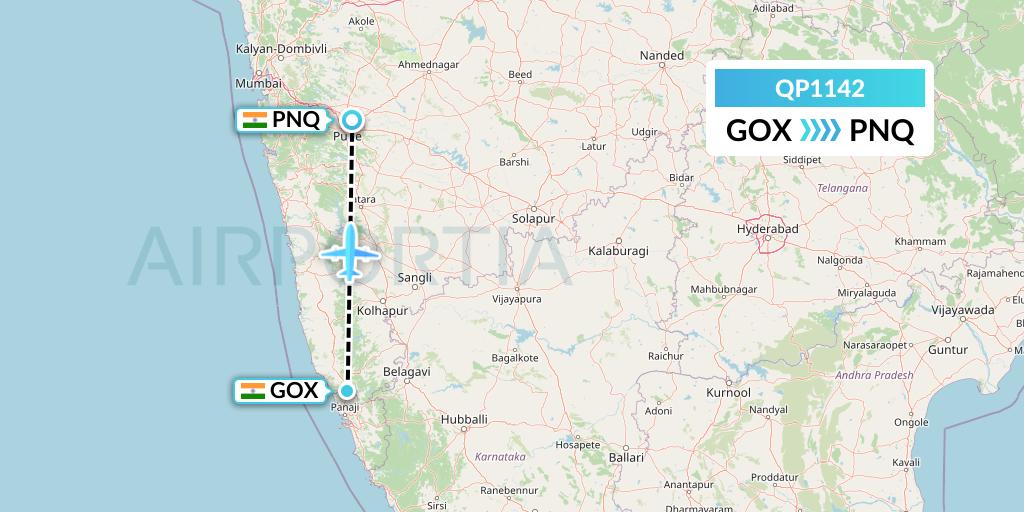 QP1142 Akasa Air Flight Map: Goa to Pune