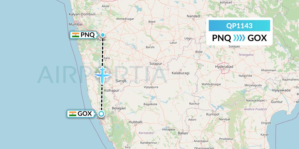 QP1143 Akasa Air Flight Map: Pune to Goa
