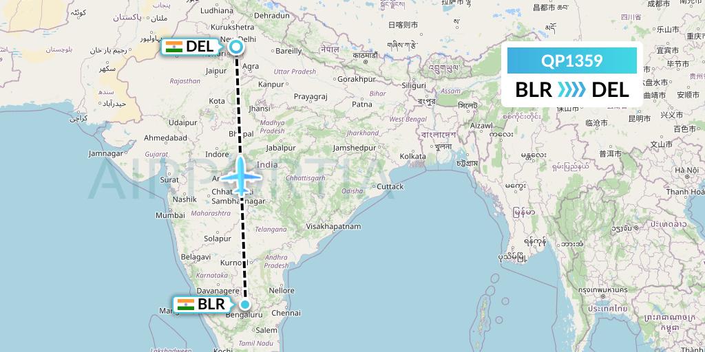 QP1359 Akasa Air Flight Map: Bangalore to Delhi