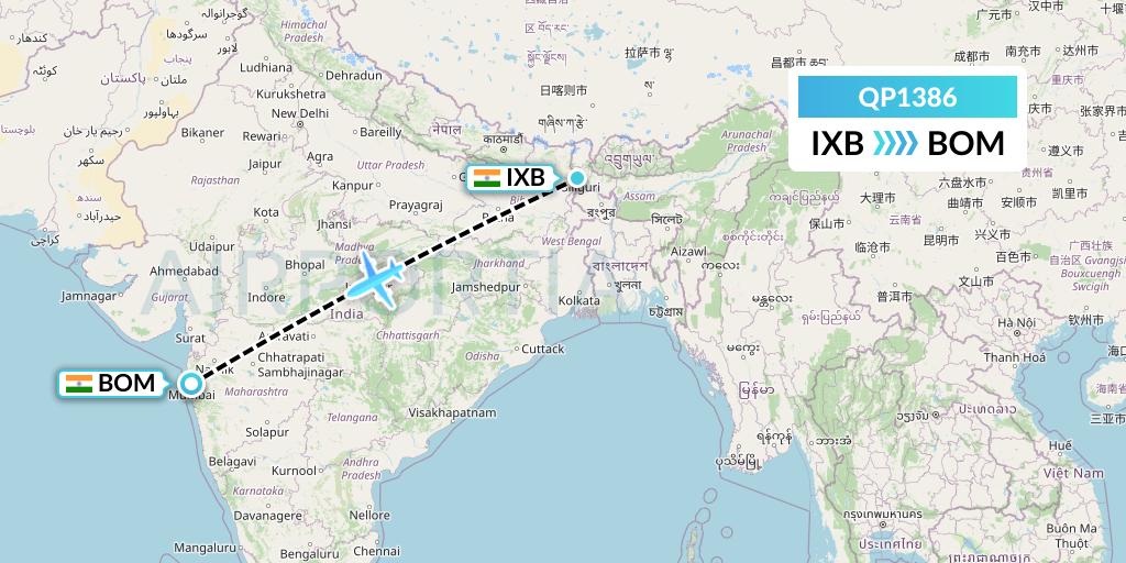 QP1386 Akasa Air Flight Map: Siliguri to Mumbai