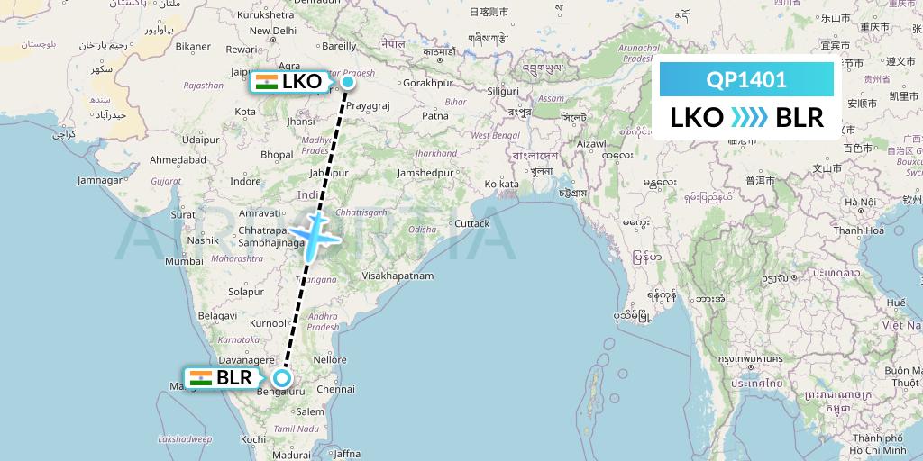 QP1401 Akasa Air Flight Map: Lucknow to Bangalore