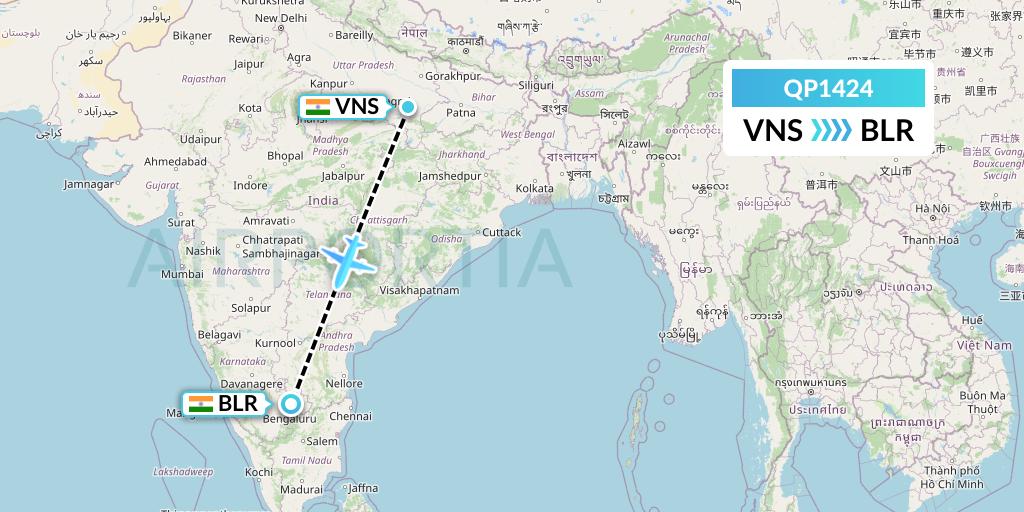 QP1424 Akasa Air Flight Map: Varanasi to Bangalore