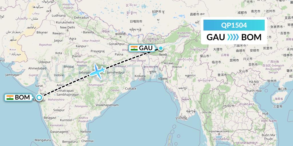 QP1504 Akasa Air Flight Map: Guwahati to Mumbai