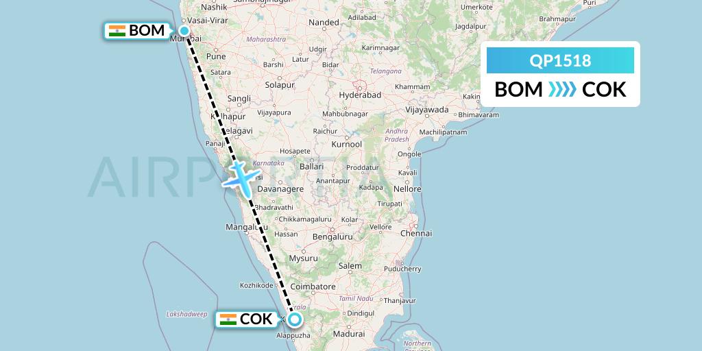 QP1518 Akasa Air Flight Map: Mumbai to Cochin