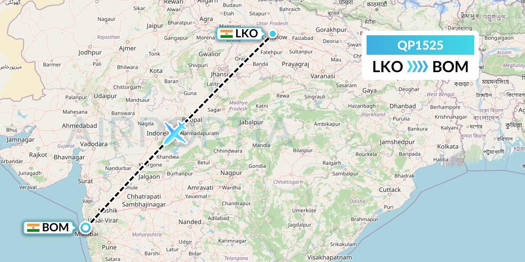 QP1525 Akasa Air Flight Map: Lucknow to Mumbai
