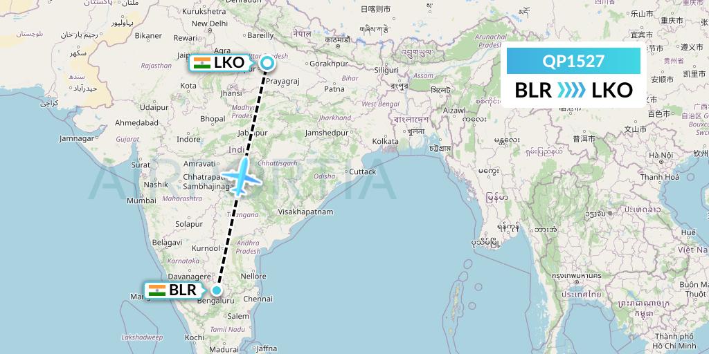 QP1527 Akasa Air Flight Map: Bangalore to Lucknow