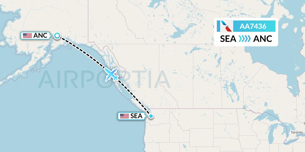 AA7436 American Airlines Flight Map: Seattle to Anchorage