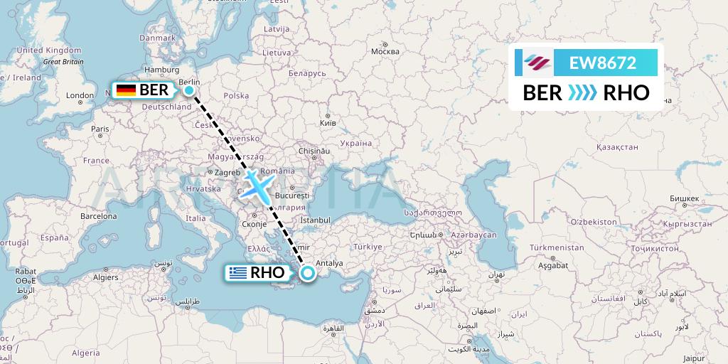 EW8672 Eurowings Flight Map: Berlin to Rhodes