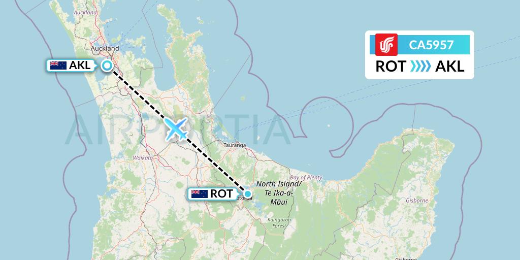 CA5957 Air China Flight Map: Rotorua to Auckland