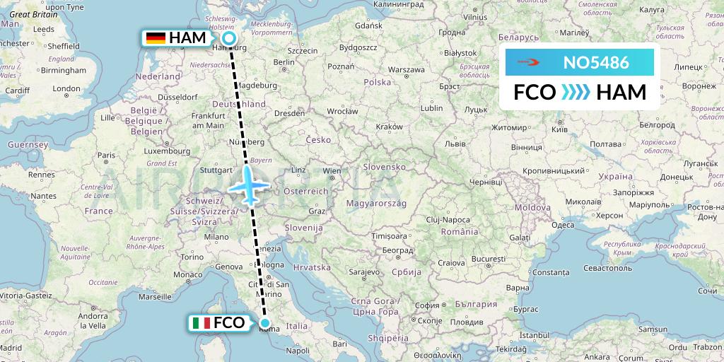 NO5486 Neos Flight Map: Rome to Hamburg