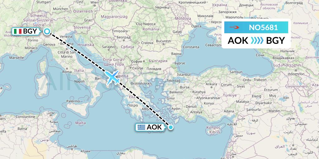 NO5681 Neos Flight Map: Karpathos to Milan