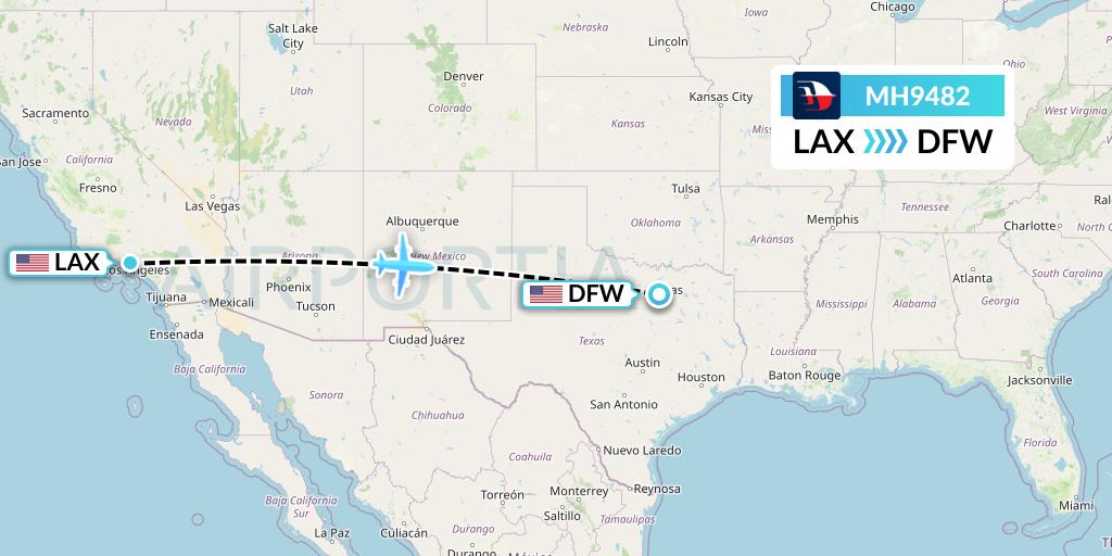 MH9482 Malaysia Airlines Flight Map: Los Angeles to Dallas