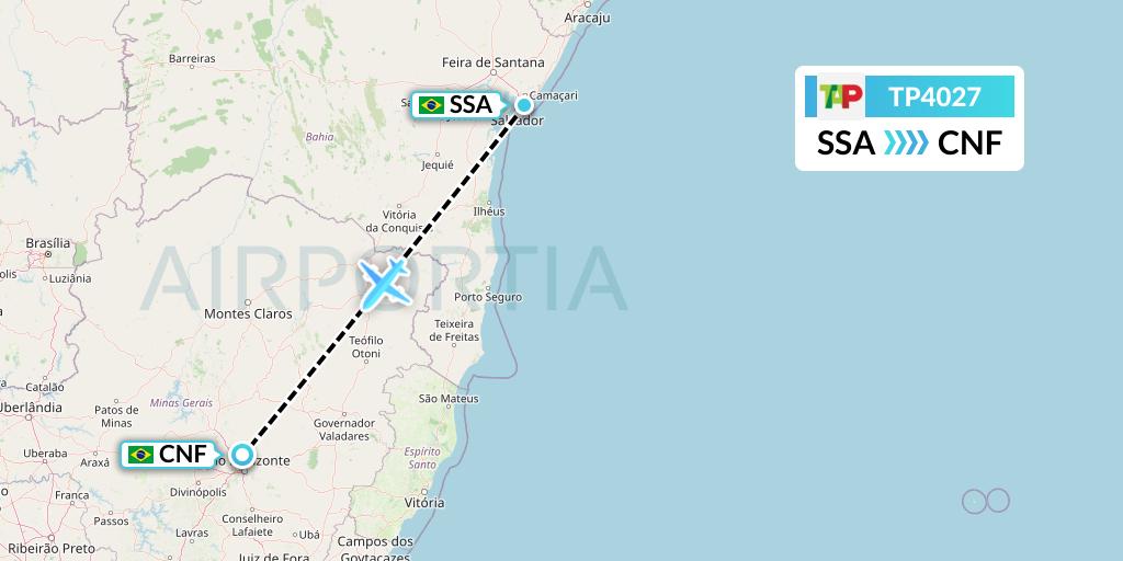 TP4027 TAP Portugal Flight Map: Salvador to Belo Horizonte