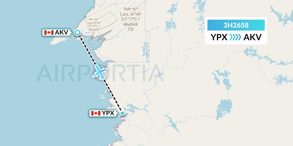 3H2658 Air Inuit Flight Map: Puvirnituq to Akulivik