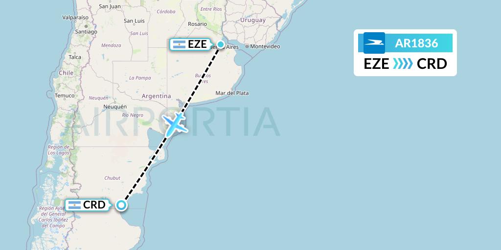 AR1836 Aerolineas Argentinas Flight Map: Buenos Aires to Comodoro Rivadavia