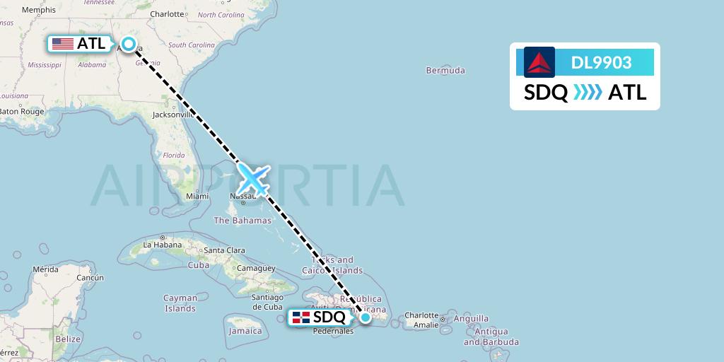 DL9903 Delta Air Lines Flight Map: Santo Domingo to Atlanta