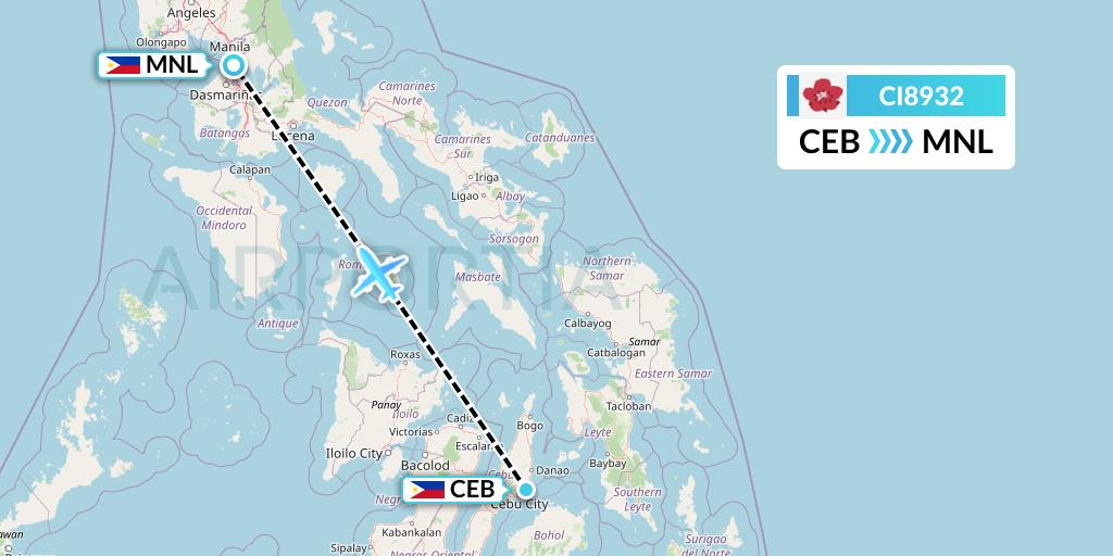 CI8932 China Airlines Flight Map: Cebu to Manila