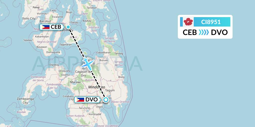 CI8951 China Airlines Flight Map: Cebu to Davao City