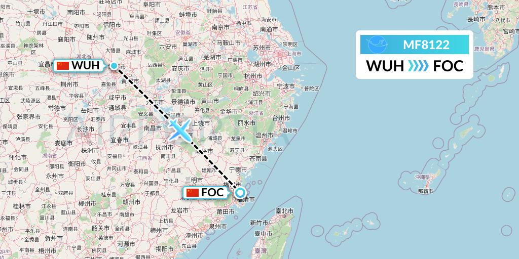 MF8122 Xiamen Airlines Flight Map: Wuhan to Fuzhou