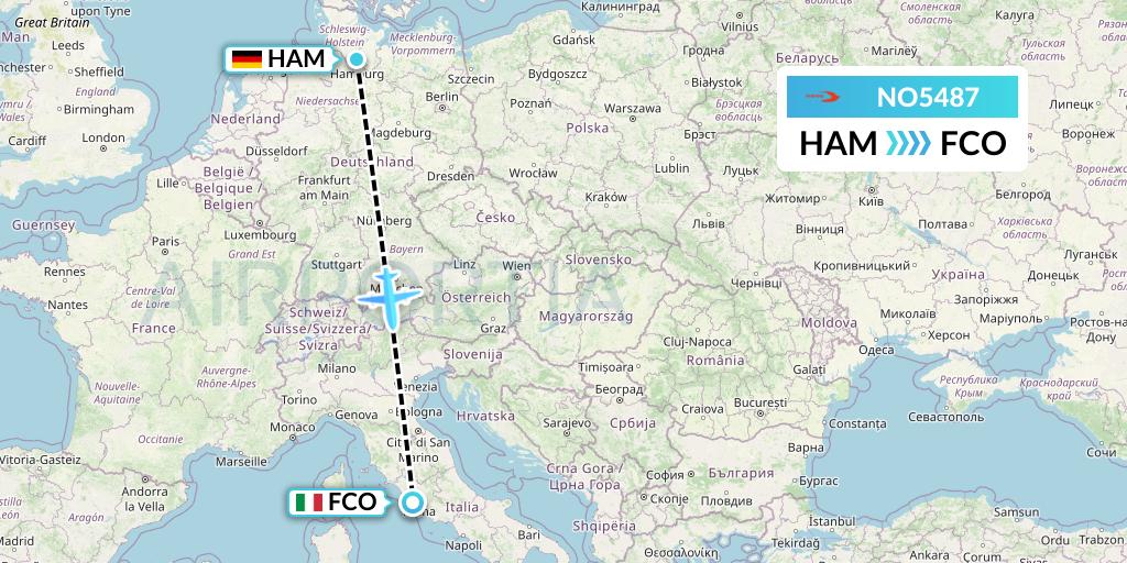 NO5487 Neos Flight Map: Hamburg to Rome