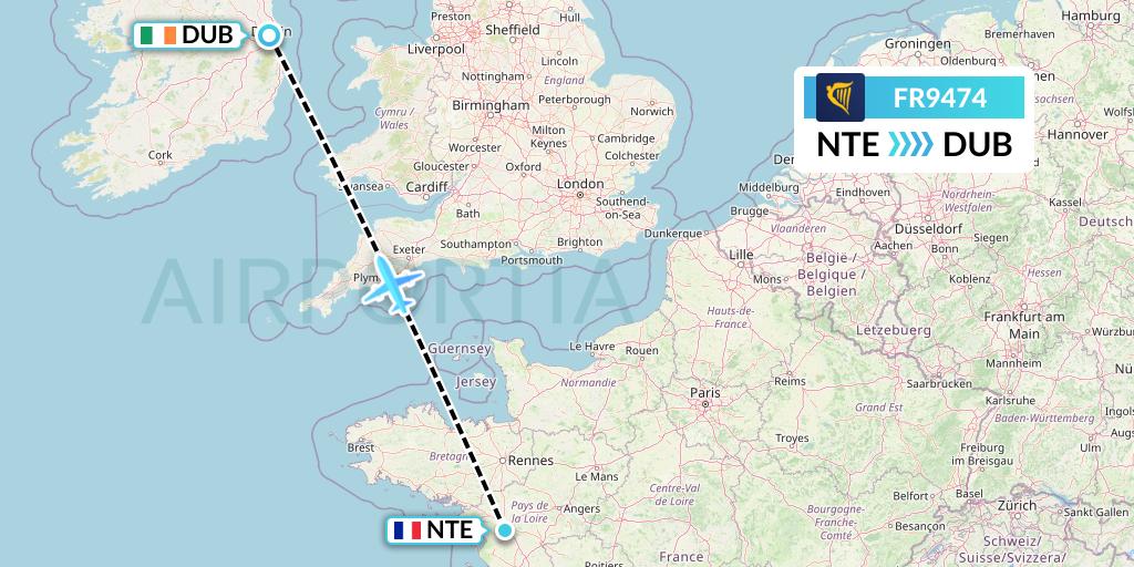 FR9474 Ryanair Flight Map: Nantes to Dublin