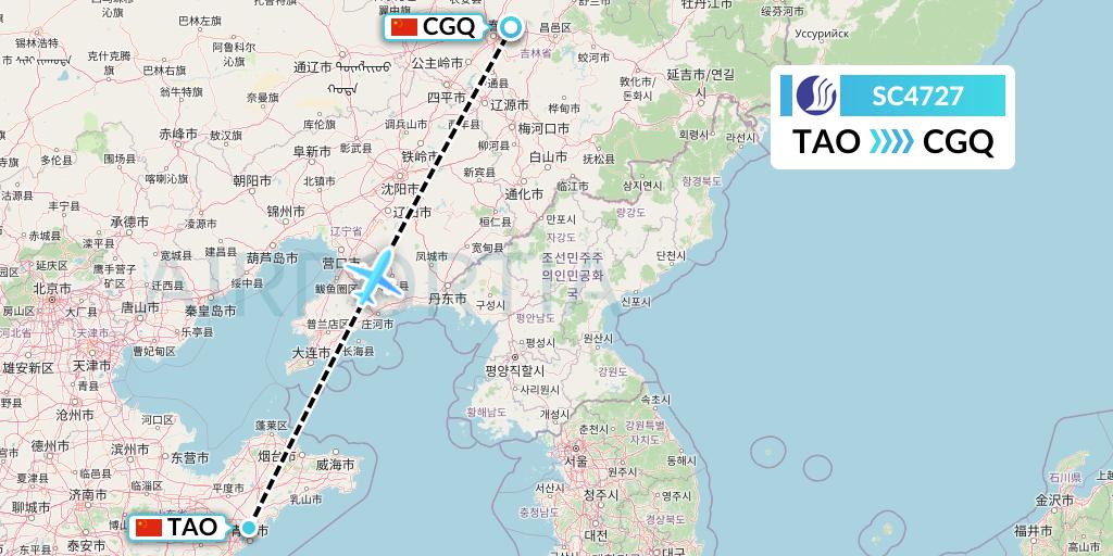 SC4727 Shandong Airlines Flight Map: Qingdao to Changchun