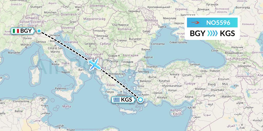 NO5596 Neos Flight Map: Milan to Kos