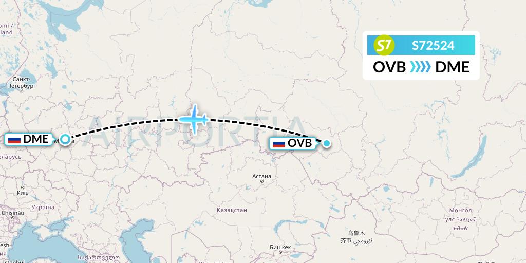 S72524 S7 Airlines Flight Map: Novosibirsk to Moscow