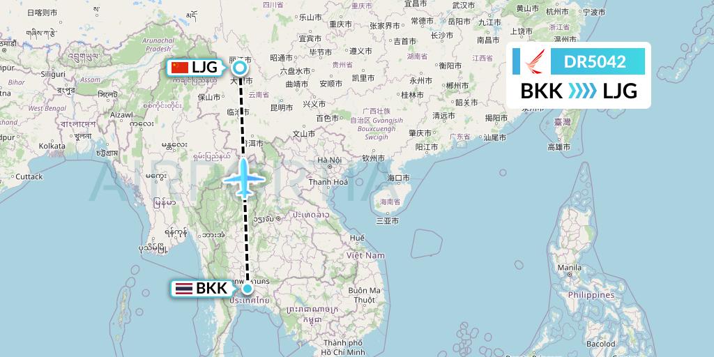 DR5042 Ruili Airlines Flight Map: Bangkok to Lijiang