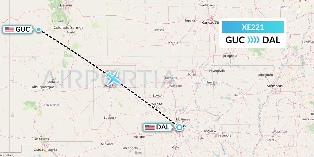 XE221 Jsx Flight Map: Gunnison to Dallas