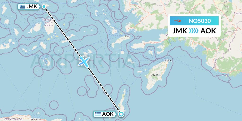 NO5030 Neos Flight Map: Mykonos to Karpathos