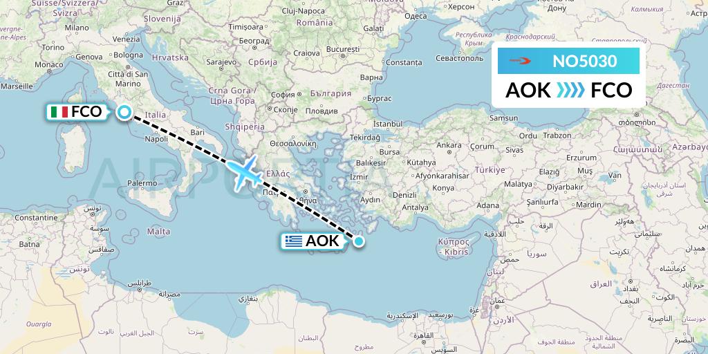 NO5030 Neos Flight Map: Karpathos to Rome