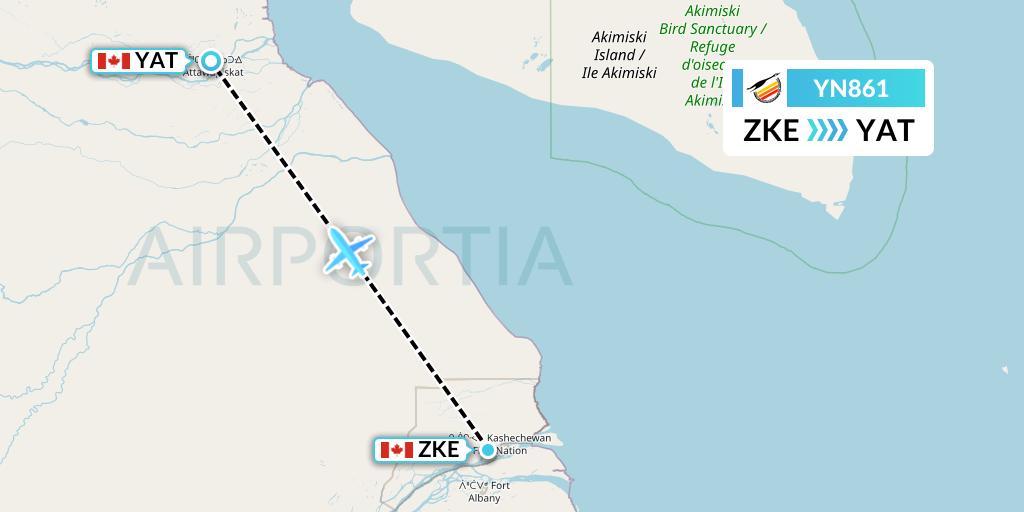 YN861 Air Creebec Flight Map: Kashechewan to Attawapiskat