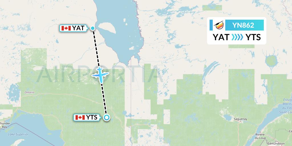 YN862 Air Creebec Flight Map: Attawapiskat to Timmins