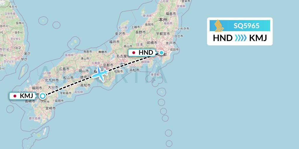 SQ5965 Singapore Airlines Flight Map: Tokyo to Kumamoto