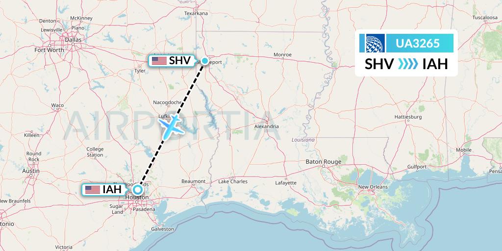 UA3265 United Airlines Flight Map: Shreveport to Houston