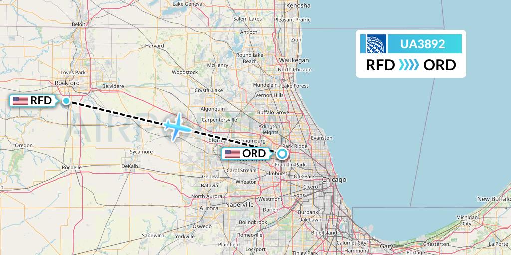 UA3892 United Airlines Flight Map: Chicago to Chicago