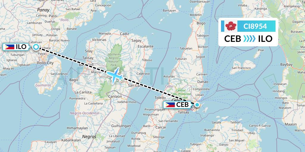 CI8954 China Airlines Flight Map: Cebu to Iloilo