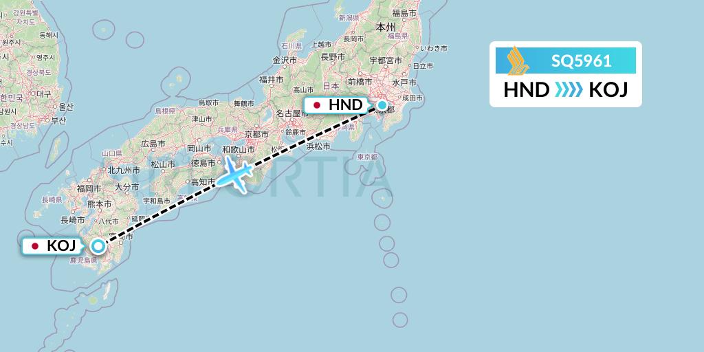 SQ5961 Singapore Airlines Flight Map: Tokyo to Kagoshima