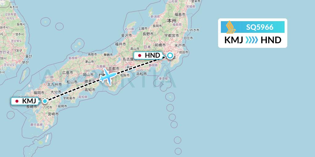 SQ5966 Singapore Airlines Flight Map: Kumamoto to Tokyo