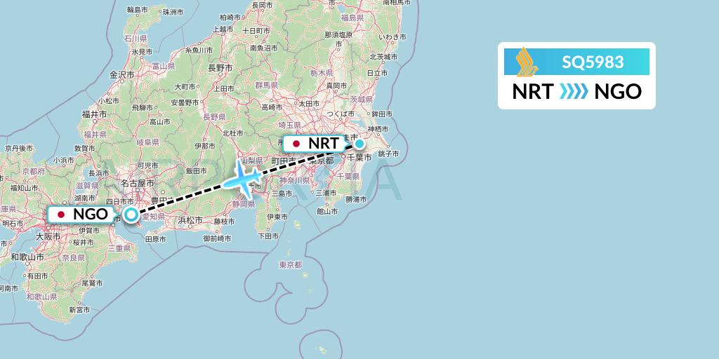 SQ5983 Singapore Airlines Flight Map: Tokyo to Nagoya