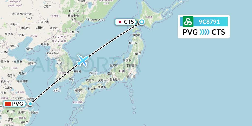 9C8791 Spring Airlines Flight Map: Shanghai to Sapporo